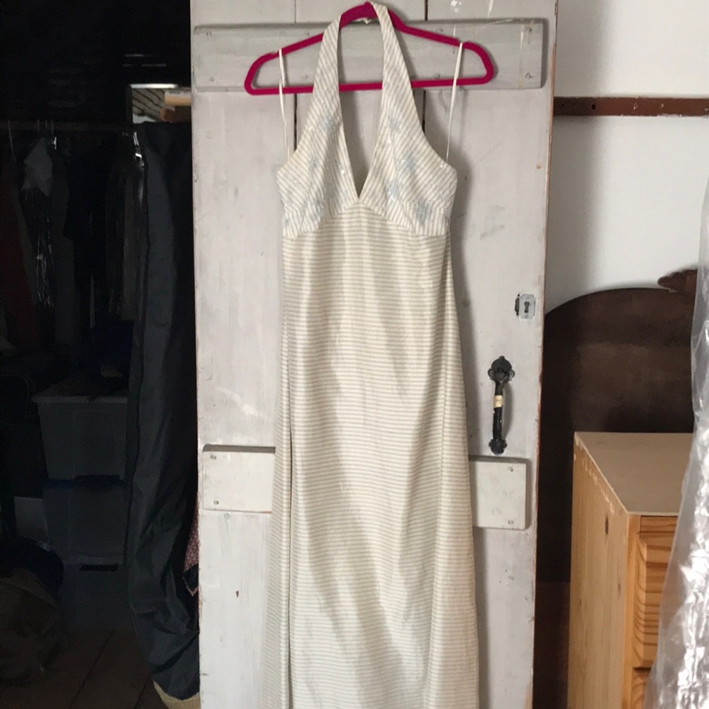 Sequined Halter Neck 100% Silk Maxi Dress